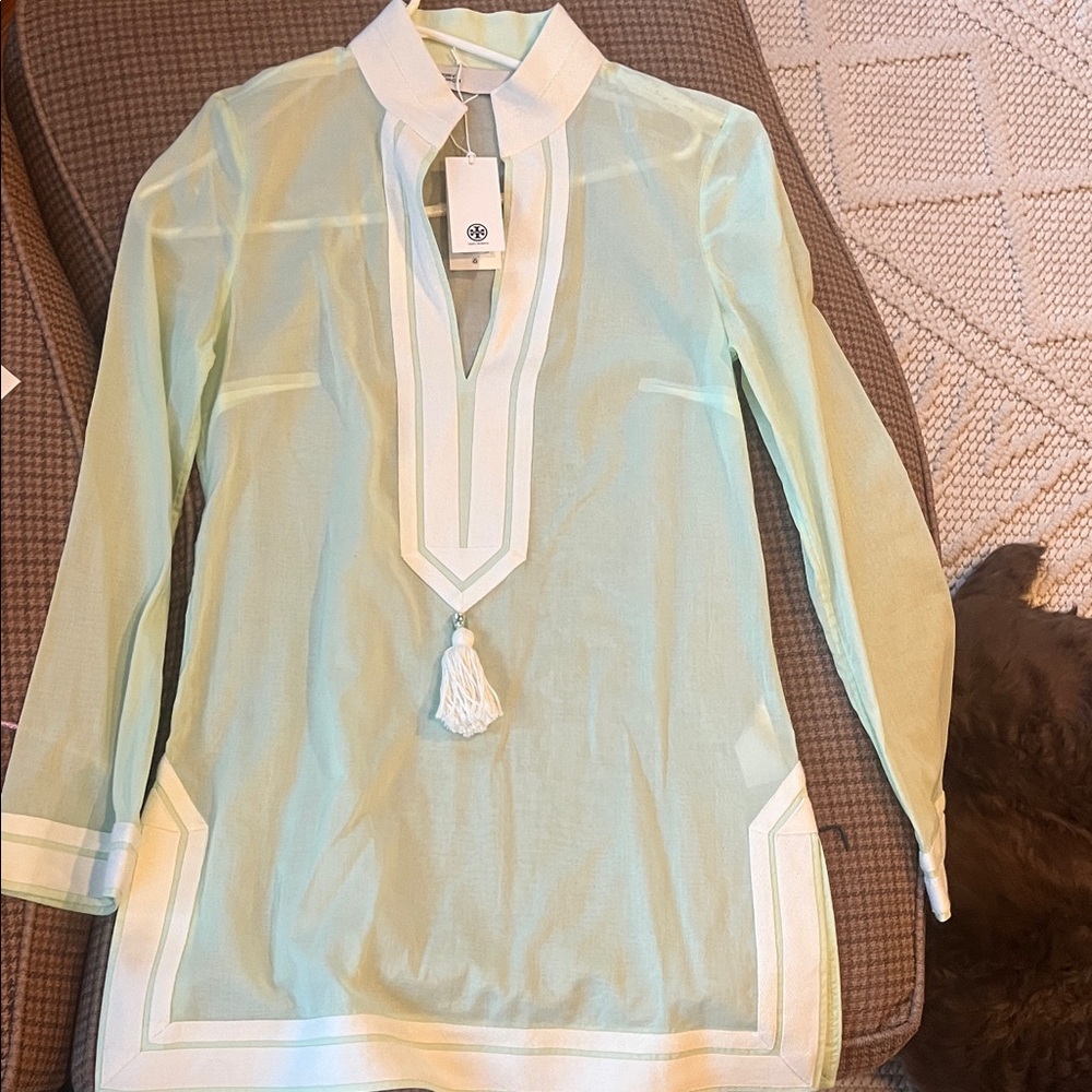 Tory Burch Bright Mint Tunic with Cream Accents